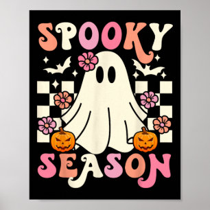 Poster Groovy Spooky Season Cute Ghost Pumpkin Halloween