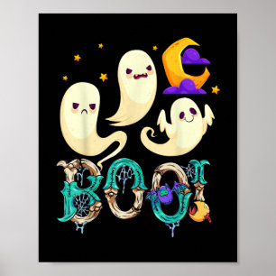 Poster Groovy Spooky Season Cute Ghost Segurando Pumpkin