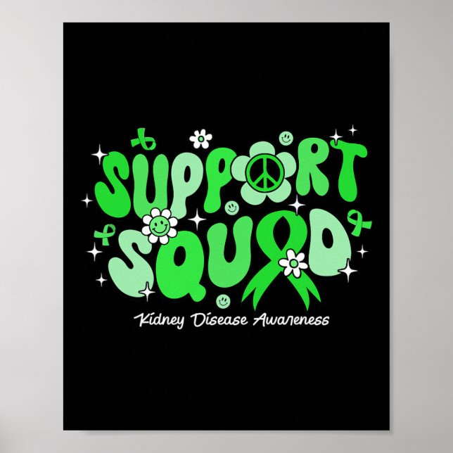 Poster Groovy Suporta Doença Renal De Fita Verde Esquadrã (Frente)