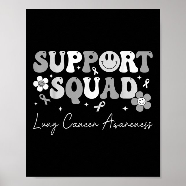 Poster Groovy Support Squad Lung Cancer Consciência Branc (Frente)