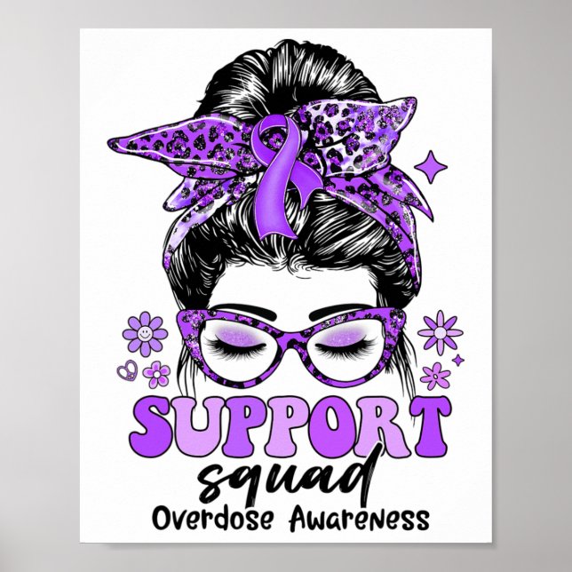 Poster Groovy Support Squad Messy Bun Women Overdose Awar (Frente)