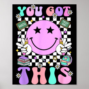 Poster Groovy tem esse rosto sorridente dia de prova prof