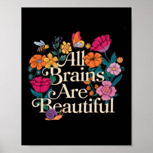Poster Groovy Todos os Cérebros São Bonitos Floral Consci