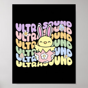 Poster Groovy Ultrasound Tech Bunny Pintinho Ovos Páscoa