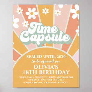 Poster Groovy Um Aniversário Ensolarado Cápsula do Tempo