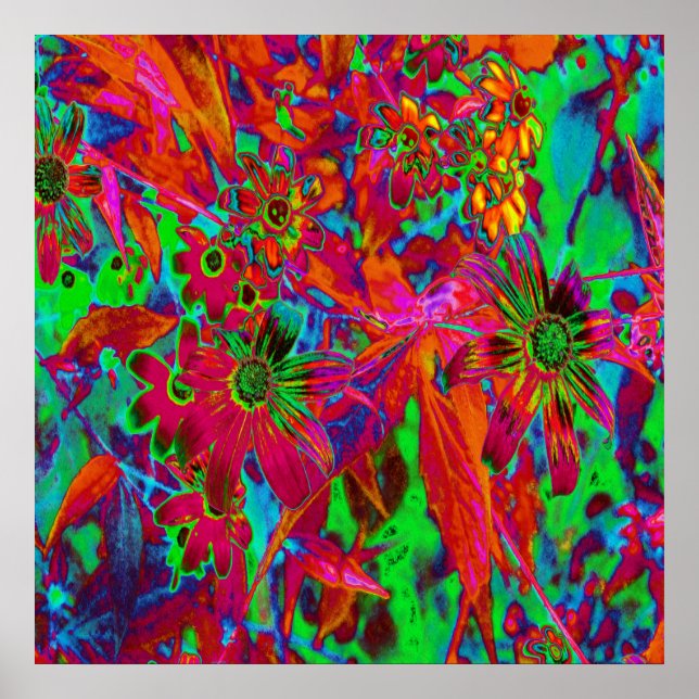Poster Groovy Vermelho e Verde Psicodélico (Frente)