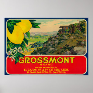 Póster Grossmont Lemon LabelEl Cajon, CA