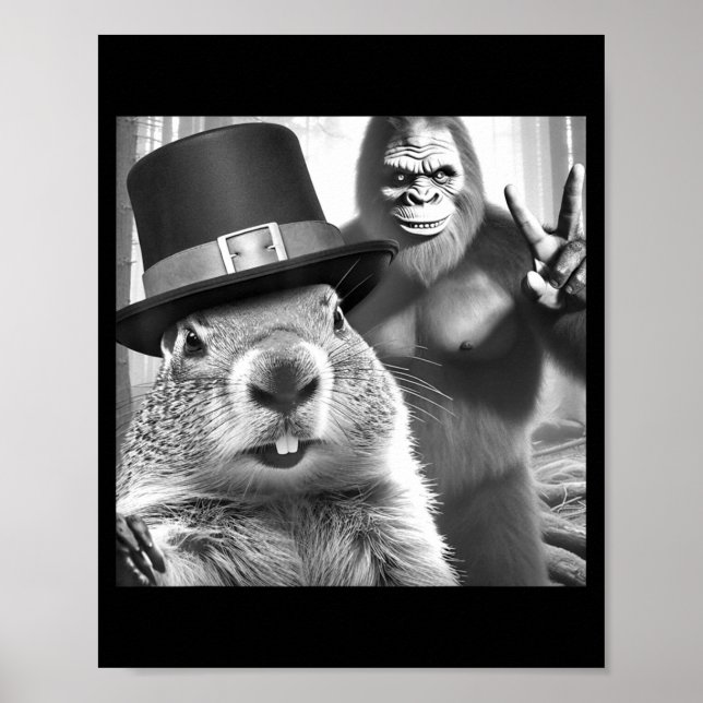 Poster Groundhog Taking Selfie With Bigfoot Funny Groundh (Frente)