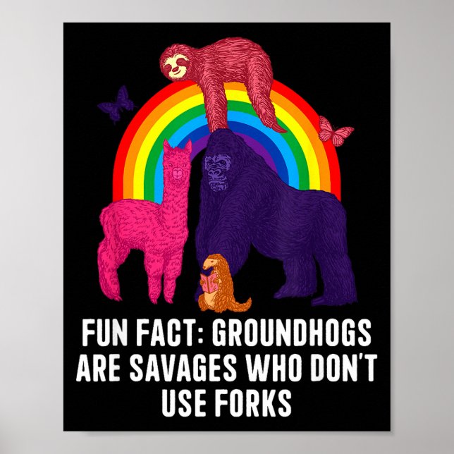 Poster Groundhogs Eat Without Forks Funny Animal Pun Humo (Frente)