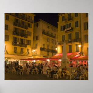 Póster Group of people sitting at a sidewalk cafe,