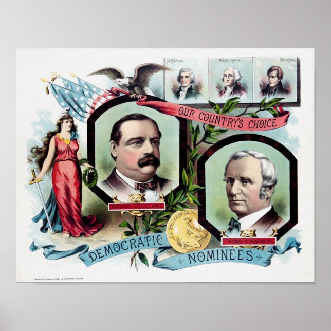 Poster Grover Cleveland e Thomas Hendricks Imprensa às El (Frente)