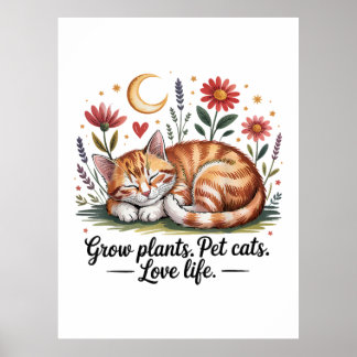 Poster Grow Plants Pet Cats Love Life Cute Gardening