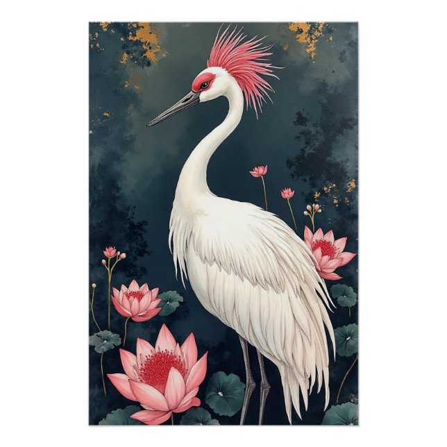 Póster Grua Branca Japonesa Bonita (Frente)