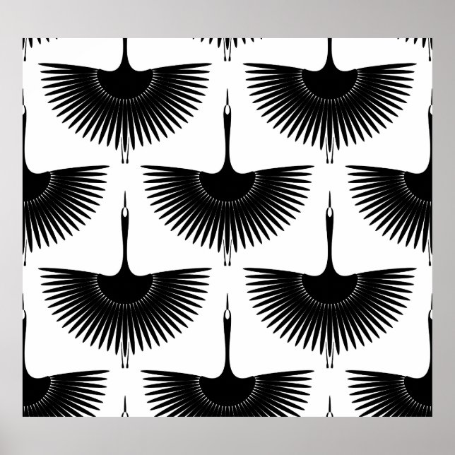 Poster Grua Graciosa: Padrão de Pássaro Oriental (Frente)