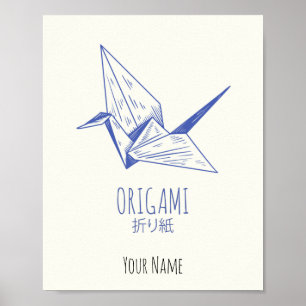 Poster grua tradicional de arte origami