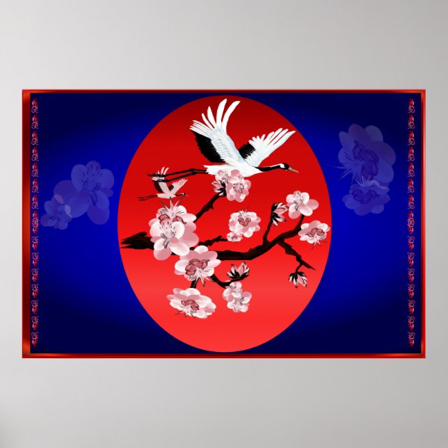 Póster Grua voadora e Sun (fundo azul-de-meia-noite) (Frente)