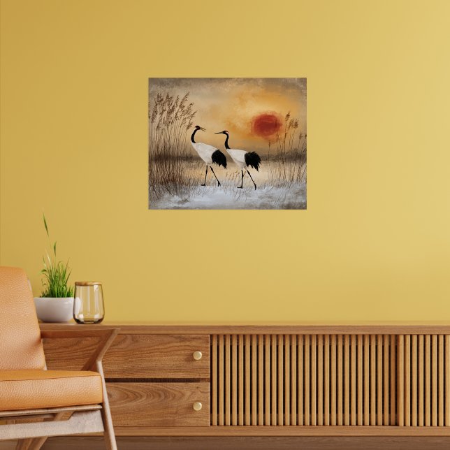 Poster Gruas-coroada-vermelha, obra de arte em aquarela, (Sala de Estar 2)