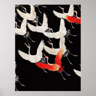 Poster Gruas voadoras japonesas Kimono Art