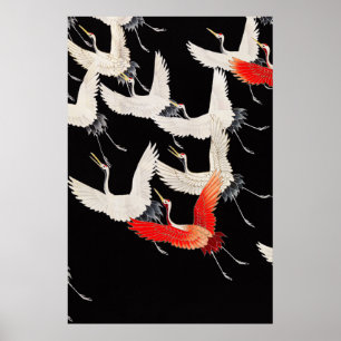 Poster Gruas voadoras japonesas Kimono Art
