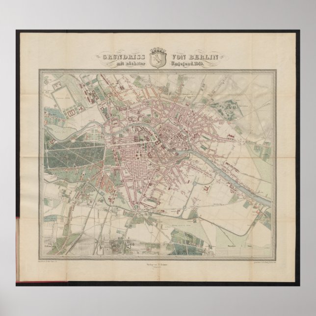 Poster Grundriss Map von Berlin, Historische Stadtkarte (Frente)