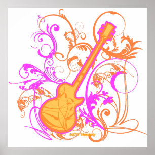 Poster Grunge da guitarra da rocha da menina do KRW