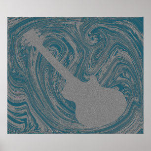 Póster Grunge Guitar Poster, Teal