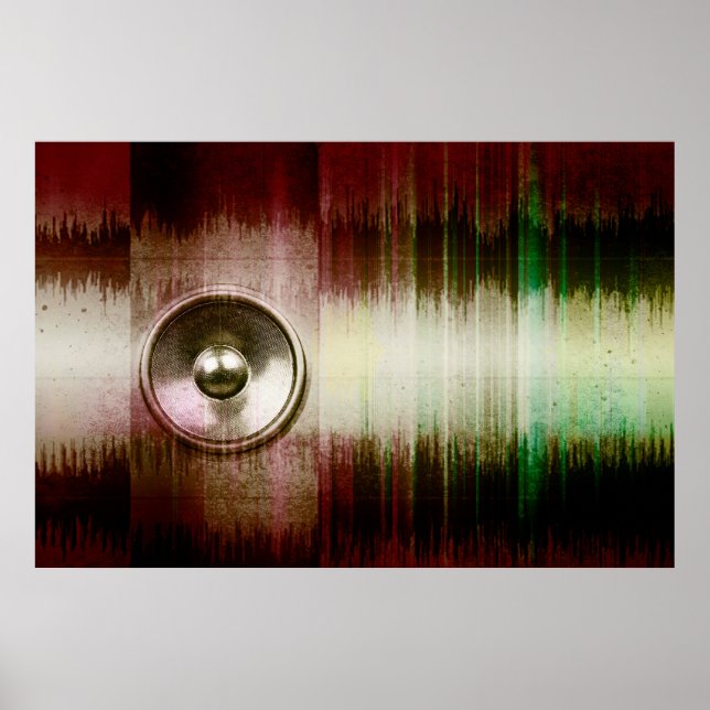 Póster Grunge Music auto-falante com ondas sonoras (Frente)