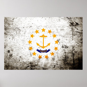Póster Grunge preto Rhode - bandeira do estado de ilha