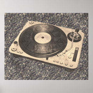 Póster Grunge Turntable do DJ Retroativo