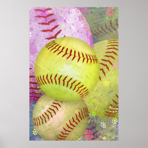Poster Grungy Girly Softball