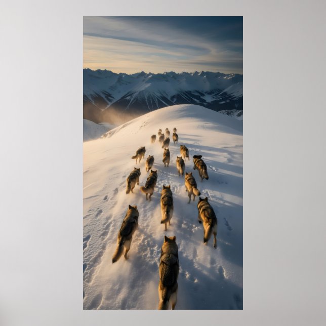 Poster grupo de cães correndo no declive da neve (Frente)