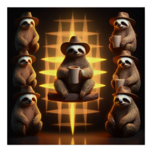 Póster Grupo De Café De Bebendo De Lama