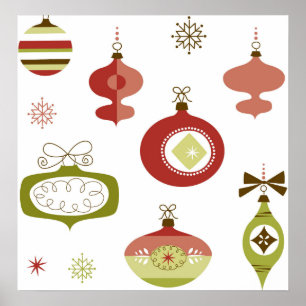 Poster Grupo de enfeites de natal retros