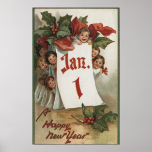 Póster Grupo de miúdos que escondem atrás do calendári