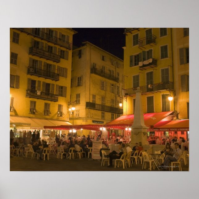 Póster Grupo de pessoas sentados num café da calçada, (Frente)