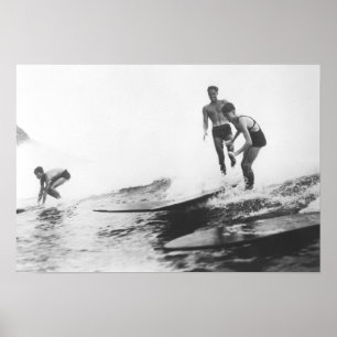 Póster Grupo de surfistas surfar de Honolulu, Havaí