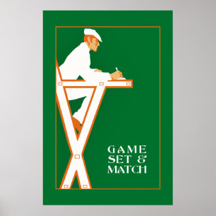 Póster Grupo do jogo e fósforo, árbitro retro do tênis
