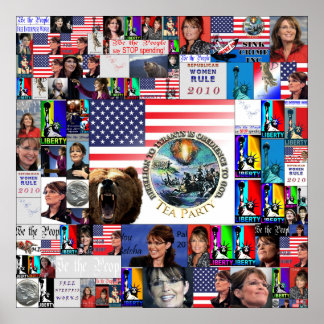 Poster Grupo do Partido TEA Grizzly Bear Flag Sarah Palin