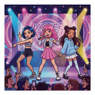 Póster Grupo feminino de KPop de desenho animado
