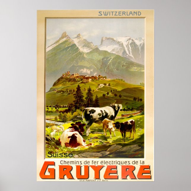 Poster Gruyère, Suisse Suiça Viagens vintage (Frente)