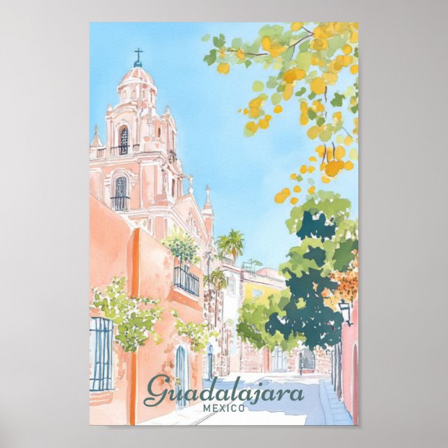 Poster Guadalajara Mexico Gouache Illustration Viagem (Frente)