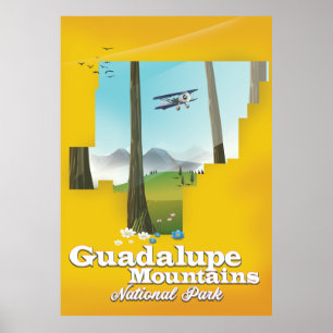 Poster Guadalupe serra Parque Nacional, mapa do Texas.