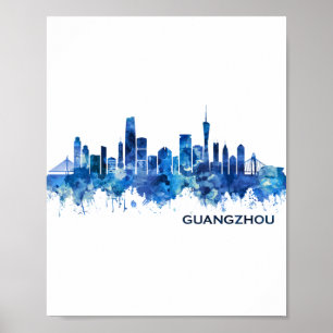 Poster Guangzhou China Skyline Blue