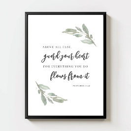 Poster Guard Your Heart Minimal Bible Verse Green Leaves