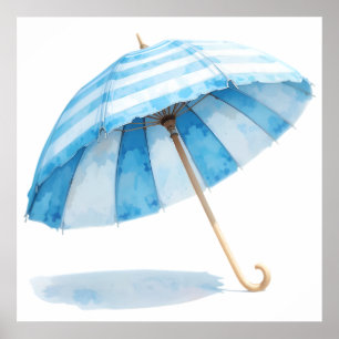 Poster Guarda-chuva de Aquarela Azul e Branco – Ocean Nur