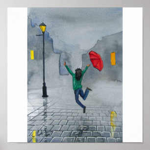 PÓSTER GUARDA-CHUVA DO VERMELHO DO DIA CHUVOSO