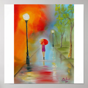 PÓSTER GUARDA-CHUVA DO VERMELHO DO DIA CHUVOSO