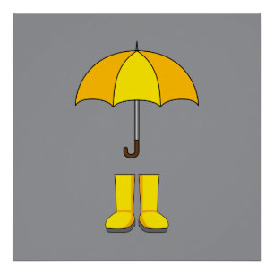 Póster Guarda-chuva e Botas Amarelas para Dias Chuvosos e