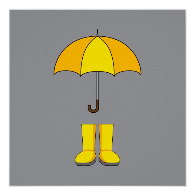 Póster Guarda-chuva e Botas Amarelas para Dias Chuvosos e (Frente)