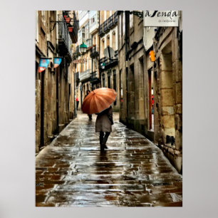 Póster Guarda-chuva nas ruas de Santiago de Compostela
